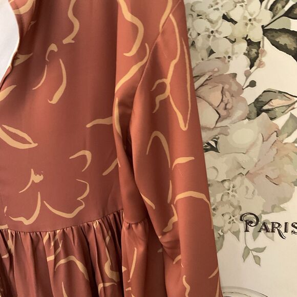 NAP Abstract Maxi Dress Empire Waist Long Sleeves Rust, Size L NWT - Picture 10 of 16